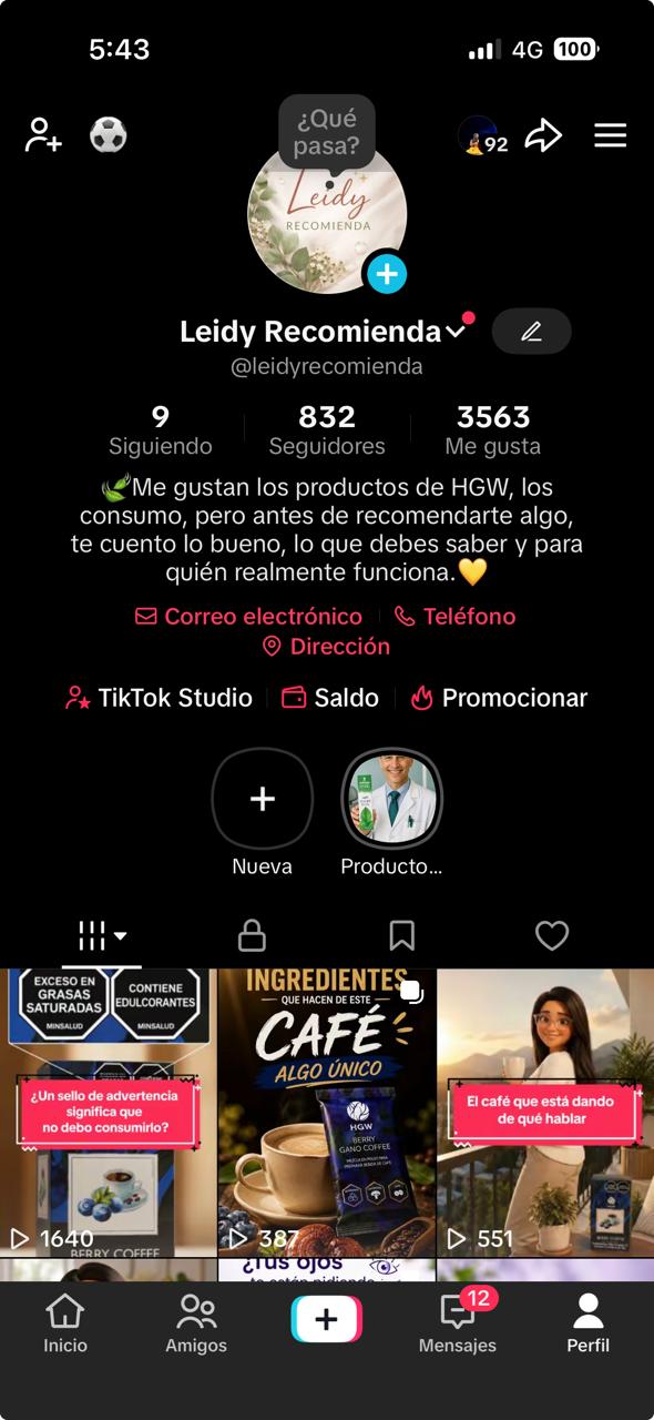 Captura del perfil de TikTok Leidy Recomienda: 23 julio · 832 seguidores